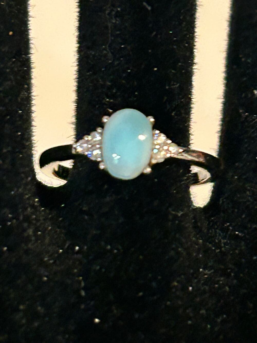 Natural Larimar Ring 925 Sterling Silver CZ Oval Blue Gemstone Size 8